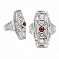 Silver-Tone Statement Ring with Red Stone — Liangshan