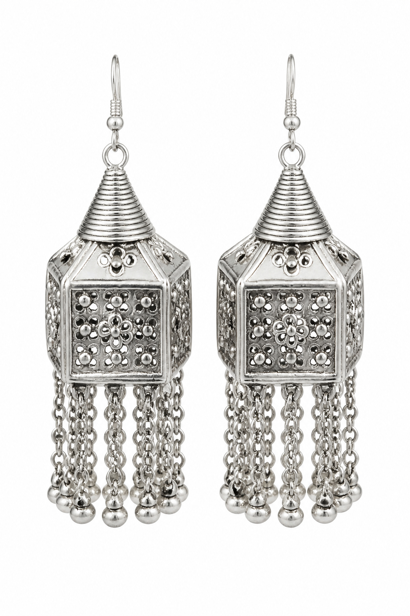 Silver-Tone Earrings with Beaded Drops — Liangshan