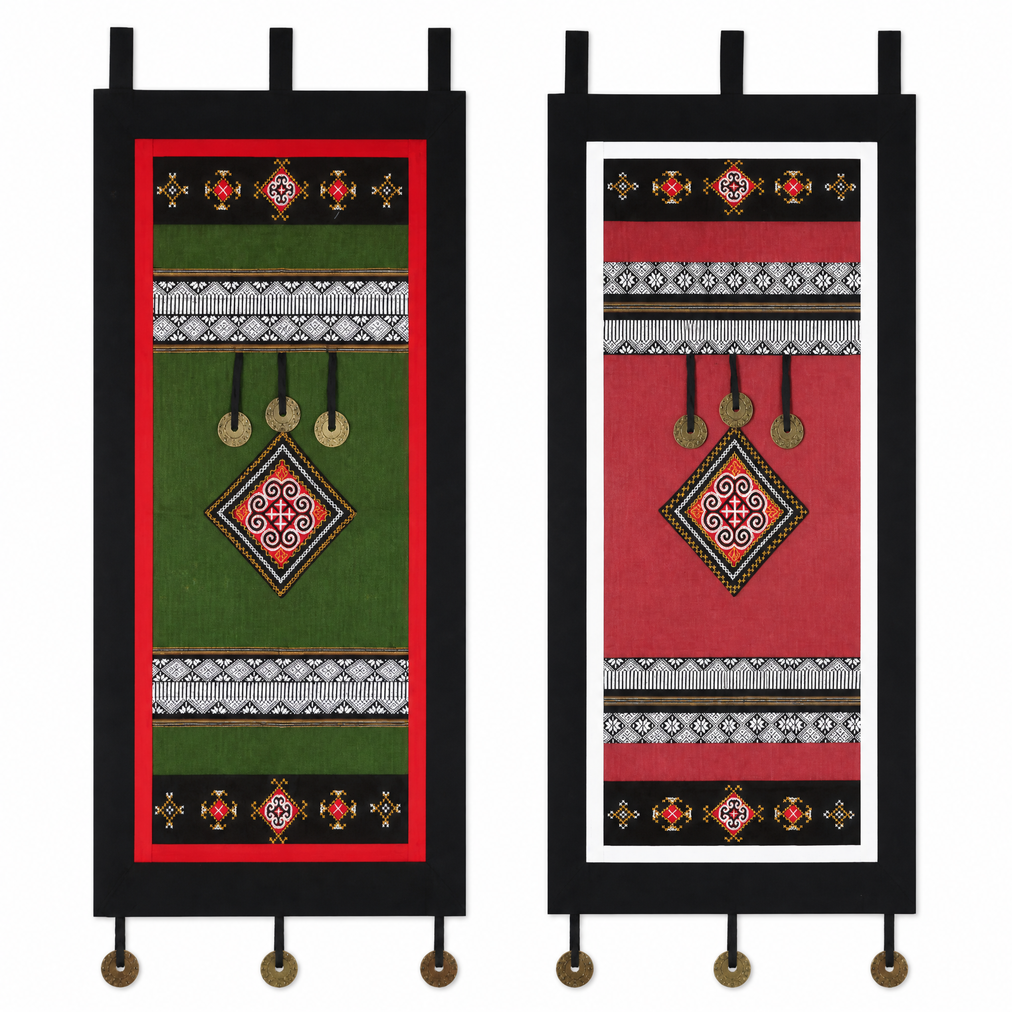 Embroidered Wall Hanging with Rod Loops — Pair (100×50cm each)